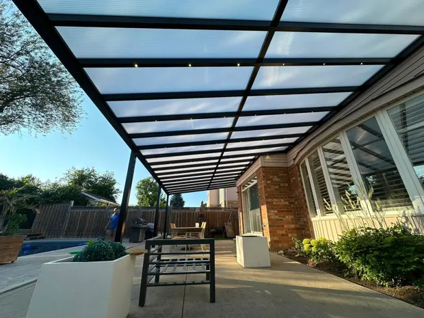 A shaded outdoor seating area