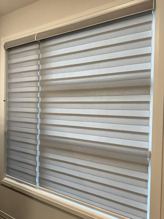 Close-up of fitted zebra shades